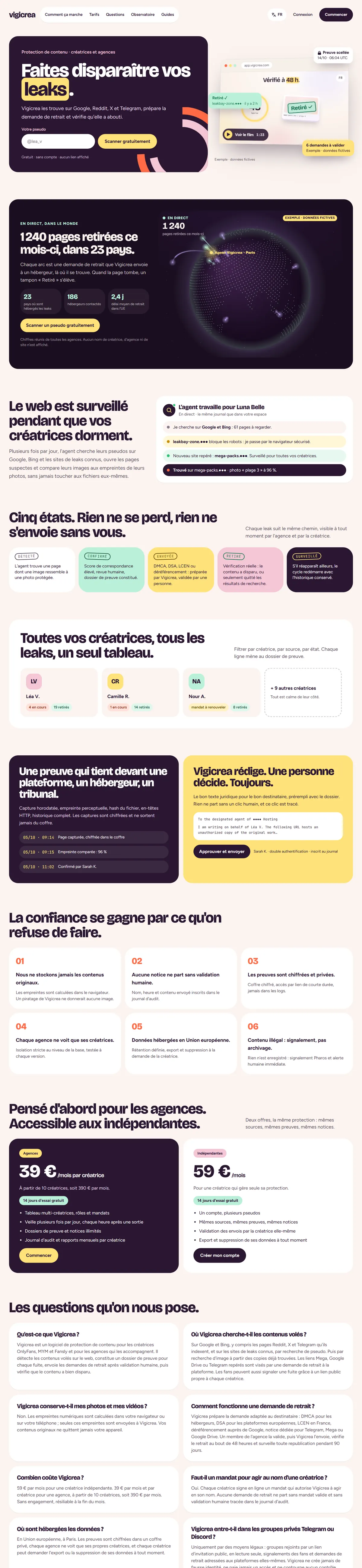 Page d'accueil de Vigicrea
