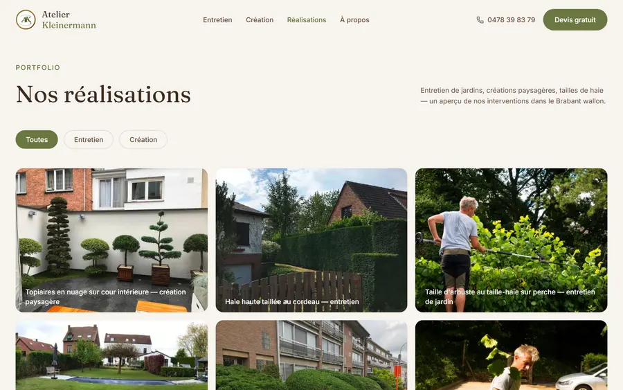 Portfolio page of the Atelier Kleinermann website